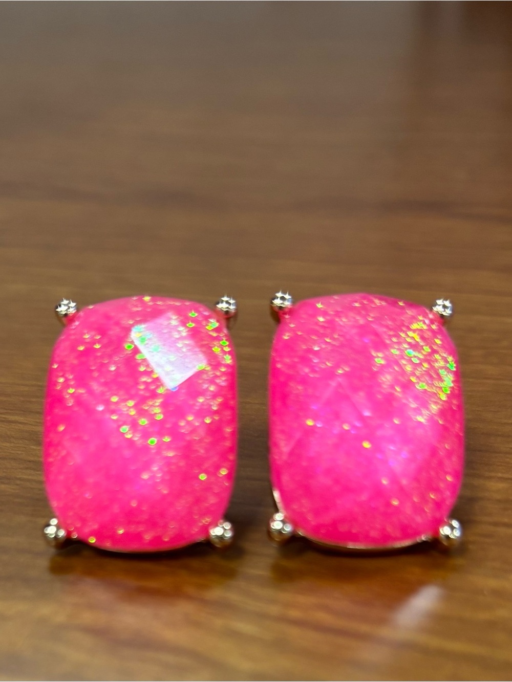 Hot Pink Sparkle Cushion Stud Earrings - Women Jewelry